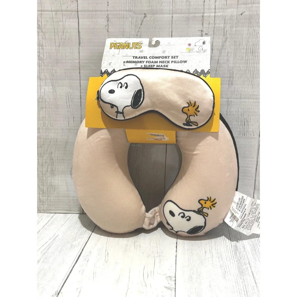 Peanuts Snoopy Woodstock Memory Foam Neck Pillow Sleep Mask Travel Set New